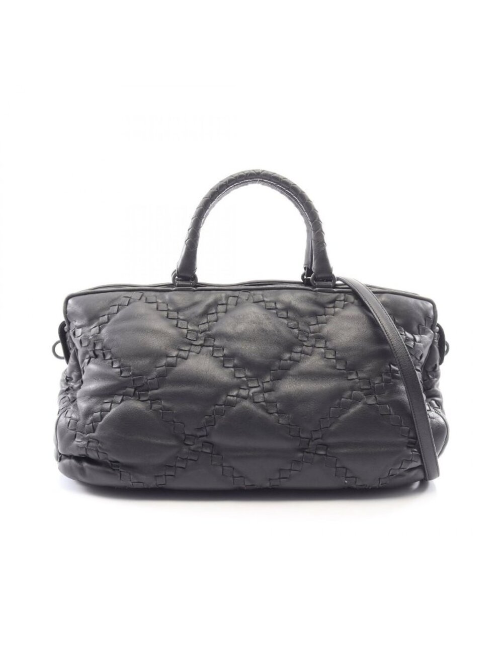 Bottega Veneta Boston Bag Intrecciato 2-Way Black Leather